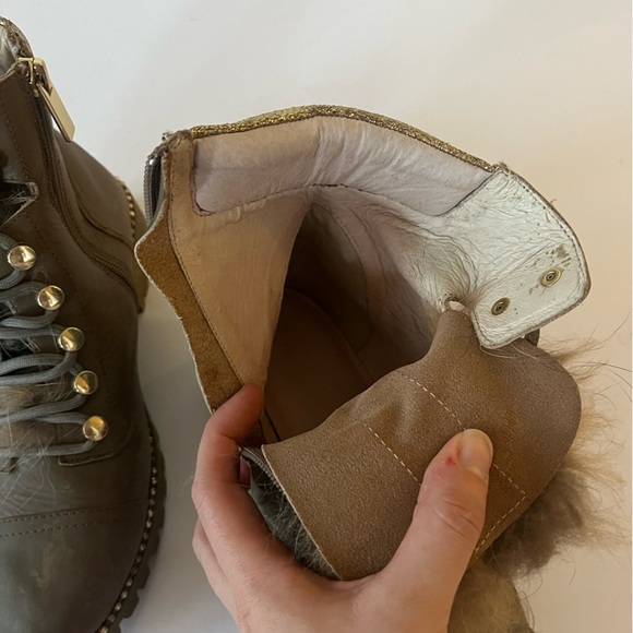 Cecelia New York Trekker Mustang Gold Multi Fur Lace Up Combat Booties Size 8.5 - Picture 3 of 16